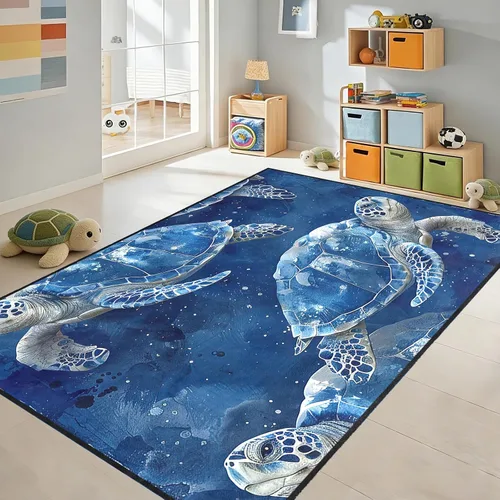 Vista 22 de Alfombra de tortuga marina con estampado de animales marinos y animales marinos, alfombra con estampado de tortugas marinas, para niños y niñas