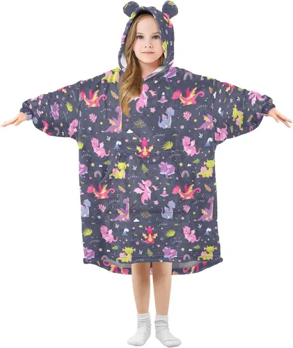 Vista 11 de Mantas portátiles para niños, súper suaves, cálidas y acogedoras, sudadera con capucha de gran tamaño, regalos para niños de 3 a 14 años, niñas