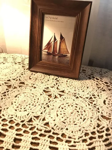 Vista 4 de Damanni Tapete ovalado de algodón hecho a mano con encaje de ganchillo, 15 x 27 pulgadas, color beige