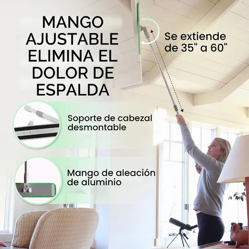 Vista 4 de Mopa de microfibra de aleación de aluminio. Incluye 2 almohadillas de microfibra. Para usar en seco o húmedo. Para suelos de madera, azulejos