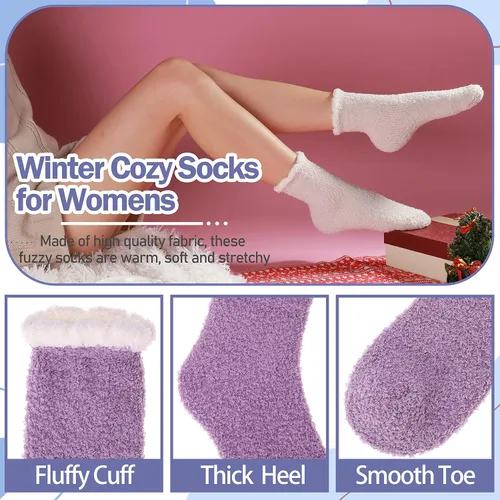 Vista 4 de ANTSANG Womens Fuzzy Socks Slipper Winter Fluffy Comfy Cozy Socks Cabin Warm Home Socks