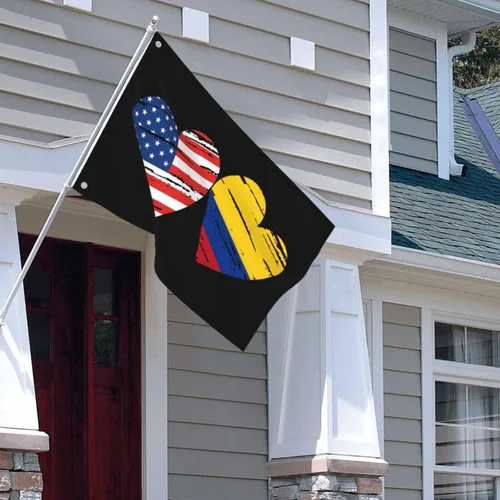 Vista 5 de Bandera colombiana de Estados Unidos, bandera colombiana personalizada, cuadrada, decorativa, de 2 x 3 pies, banderas de jardín, banderas