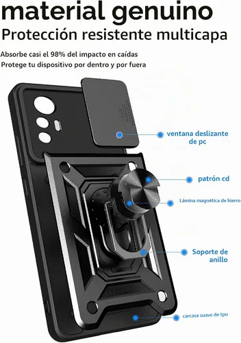 Vista 8 de Funda de teléfono celular para Xiaomi Redmi Note 12S, protección Negro