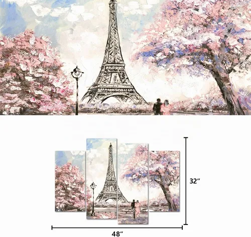 Vista 5 de Visual Art Decor Imágenes de París rosadas, decoración de pared, torre Eiffel, paisaje rosa, decoración de pared para sala de estar, decoración