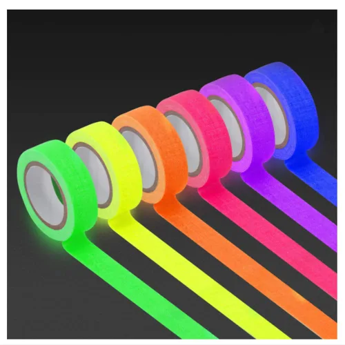 Vista 3 de Cinta adhesiva fluorescente azul neón para gaffer, cinta de punta azul neón reactiva a luz negra UV para etapas, juegos de fiesta, pisos