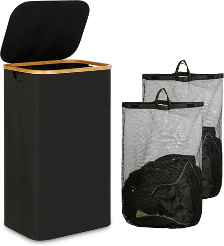 Vista 21 de iEGrow Cesta de lavandería con tapa, cesta grande de lavandería de 110 litros con asa y tapa, organizador de ropa plegable con bolsa interior Beige
