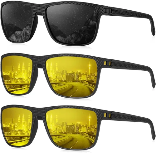 Vista 78 de KALIYADI Gafas de sol polarizadas para hombre, gafas de sol ligeras con protección UV para conducir, pescar y jugar golf (3 unidades) Negro