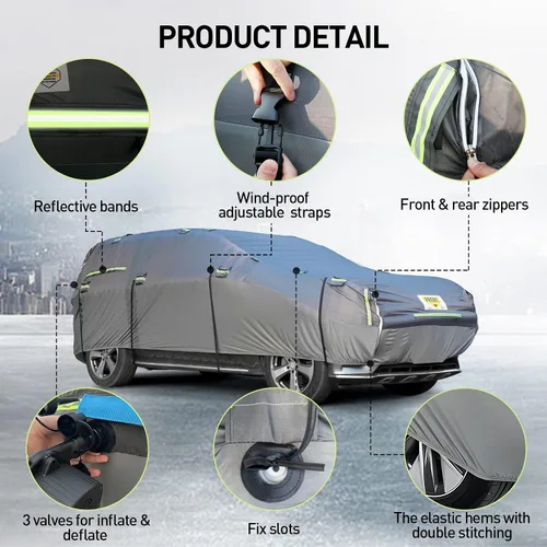 Vista 7 de WARSUN Funda protectora para coche hermética contra granizo con bolsa de aire de PVC real engrosada Funda protectora para coche resistente contra