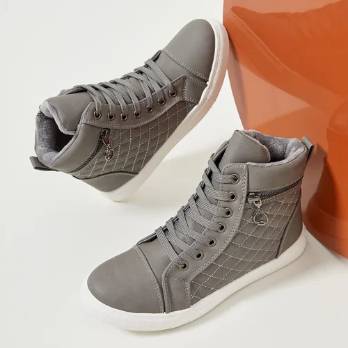 Vista 8 de hash bubbie Women's High top Sneakers Lace up PU Leather Fashion Shoes Black Boots Fuzzy Ankle Booties with Zipper