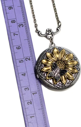 Vista 5 de Sunflower and Butterfly Locket Necklace 1.25 inch with choice of chain length