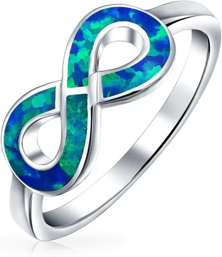 Vista 2 de Savlano Anillo de ópalo azul chapado en oro blanco de 14 quilates para mujeres y niñas, fabricado en Italia, viene con una caja de regalo