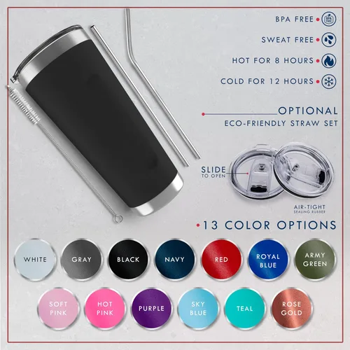 Vista 2 de Vasos personalizados, vaso de acero inoxidable de 20 onzas con tapa 13 diseños diferentes Tazas personalizadas de doble pared aisladas para café