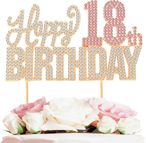 Vista 30 de Decoración de pastel de diamantes de imitación rosa y plateado con texto en inglés "Cheers to 11 Years Old Eleven Bday" de metal brillante