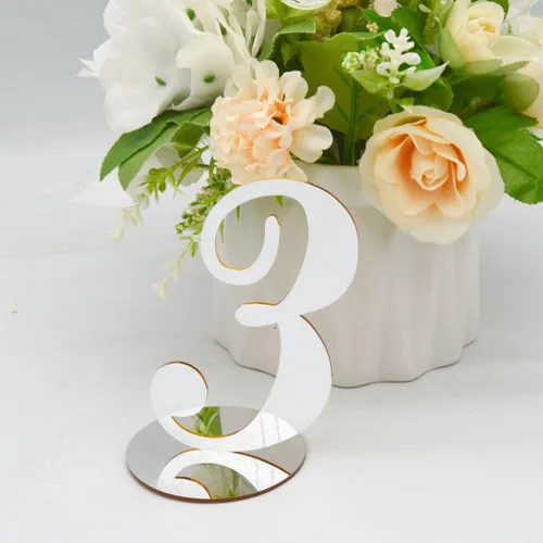 Vista 2 de NUOBESTY 10 piezas de acrílico para números de mesa, elegantes tarjetas de números de asiento de boda, reutilizables, decoración de mesa
