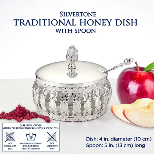 Vista 2 de Rosh Hashanah - Juego de platos de manzana y miel plateados, regalos de fiesta de anfitriona judía de Año Nuevo, accesorios de cocina, regalos