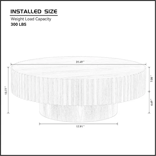 Vista 2 de Mesa de centro redonda acanalada de 31.49 pulgadas para sala de estar, mesa de café moderna de mediados de siglo con pedestal resistente, mesa