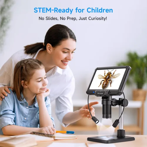 Vista 10 de Leanking Microscopio digital para adultos y niños, microscopios de lupa de monedas de pantalla de 7 pulgadas para monedas de error, PCB, errores