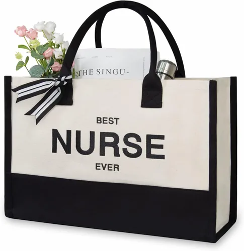 Vista 170 de TOPDesign Personalized Initial Canvas Beach Bag, Monogrammed Gift Tote Bag for Women