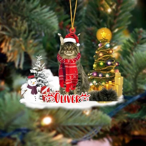 Vista 5 de NAZENTI Adorno personalizado de gato abisinio con árbol de pino, adorno de Navidad personalizado para perros amantes de las mascotas, colgante