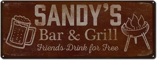 Vista 108 de Adam's Bar and Grill Friends Drink for Free, cartel de aluminio de 5.75 x 15.5 pulgadas, accesorios personalizados para bar y decoración de pared