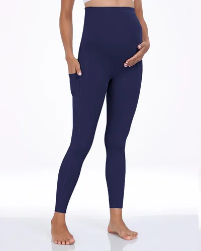Vista 17 de WHOUARE Leggings de maternidad sobre el vientre con bolsillos para mujer, cintura alta, entrenamiento, pantalones de yoga