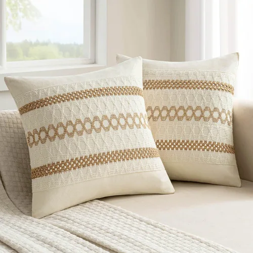 Vista 21 de MIULEE Fundas de almohada lumbares decorativas bohemias, cojín de algodón retro, tejido rustico de macramé para el hogar para cama, sofá, silla, Azul
