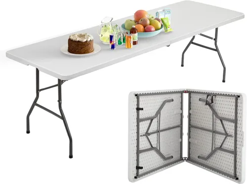Vista 11 de PayLessHere Mesa plegable de plástico para fiestas, bodas, camping, oficina con asa de transporte (blanco, 6 pies)