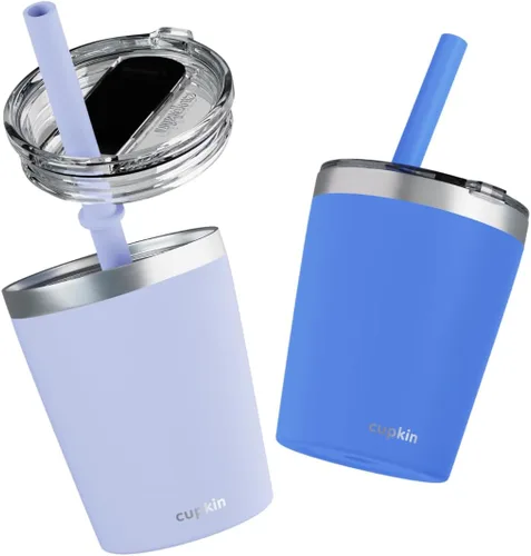 Vista 49 de CUPKIN - Taza apilable de acero inoxidable para niños, taza para batidos, tazas aisladas con recubrimiento en polvo, tapa libre de BPA y pajilla