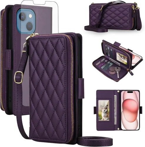 Vista 25 de Asuwish Funda compatible con iPhone 6/6s/7/8/SE 2020 2022 con cremallera y bloqueo RFID, protector de pantalla, correa cruzada i6 i7 i8 7s 8s SE2020