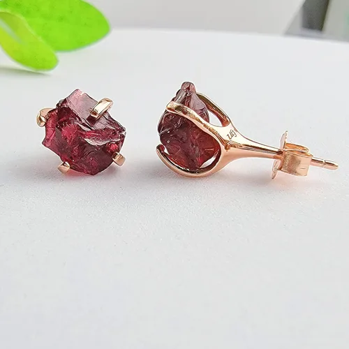Vista 106 de Aretes de piedra preciosa natural en bruto con oro rosa sobre plata de ley 925, 6 a 0.276 in, regalo de piedra de nacimiento de calidad genuina