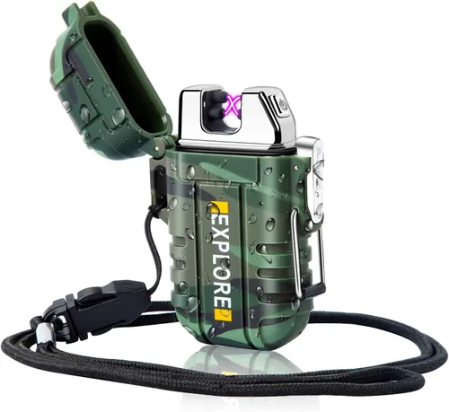 Vista 14 de LcFun - Encendedor eléctrico impermeable, doble arco a prueba de viento, recargable por USB, sin llama, plasma para campamento, senderismo
