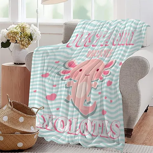 Vista 5 de Manta de Axolotl de regalo para niñas y mujeres, manta ligera con la frase "Just A Girl Who Loves Axolotls" de felpa con bonitos animales y peces
