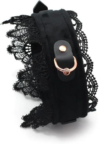 Vista 4 de SMspade Gargantilla de cuero con encaje negro para hombres mujeres y niñas Cuero