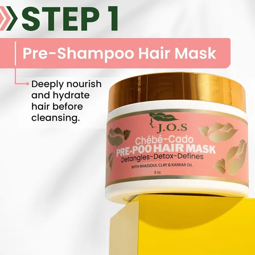 Vista 3 de J'Organic Solutions Kit de cuidado del cabello Chebe-Cado 5 en 1, prechampú, máscara capilar de arcilla, champú hidratante, acondicionador