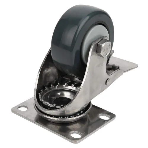 Vista 8 de Rueda giratoria con ruedas de freno, 1.5 pulgadas, carga de 66.1 lbs/66.1 libras, polipropileno 304, acero inoxidable 304, freno sin rastro, soporte