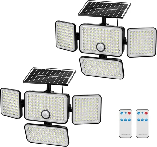 Vista 11 de 1 reflector solar de 3000 lm para exteriores con panel solar mejorado, 4 luces con sensor de movimiento de cabeza, luz de inundación con cable