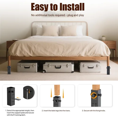Vista 8 de Extensores de cama resistentes para dormitorio, aumenta el espacio de almacenamiento debajo de la cama, se adapta a patas de cama de 1.5 a 2.2