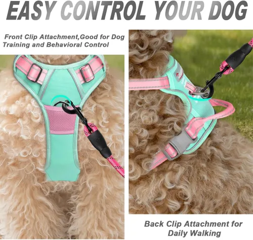 Vista 131 de BARKBAY - Arnés para perro sin tirones con clip frontal, material resistente y reflectante, asa de fácil control para pasear perros grandes
