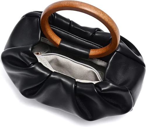 Vista 4 de Bolso de embrague de noche y bolsa de masa dorsal de nube pequeños bolsos de moda con asa de madera