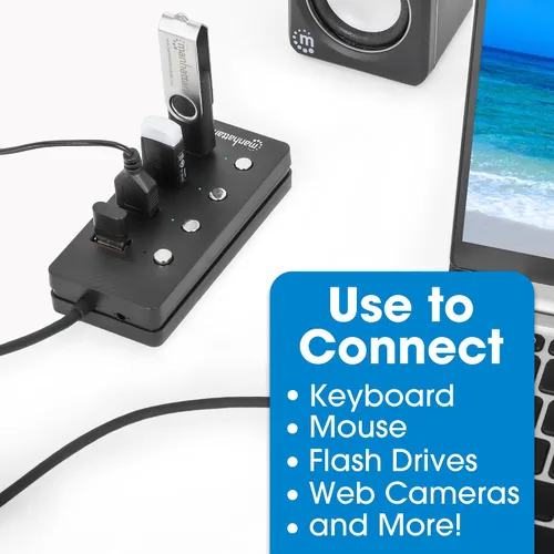 Vista 6 de Concentrador de cable de extensión USB de 4 puertos con cable de 5 pies de largo, interruptores de encendido/apagado USB 3.2 alimentados por USB