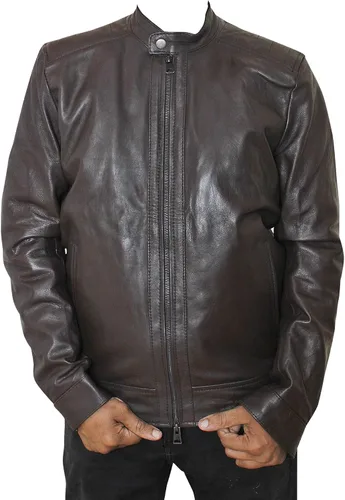 Vista 4 de Chaqueta de cuero marrón para hombre
