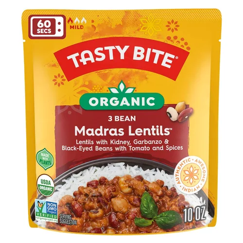 Vista 3 de Tasty Bite - Lentejas Madras de 3 frijoles, orgánico, 10 onzas, 6 unidades (paquete de 6)