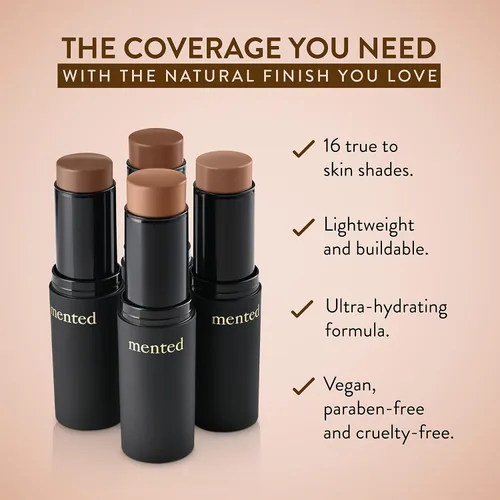 Vista 2 de Mented Cosmetics - Base de maquillaje en barra, corrector y barra de contorno para piel oscura, base en crema para mujeres negras, vegano y libre