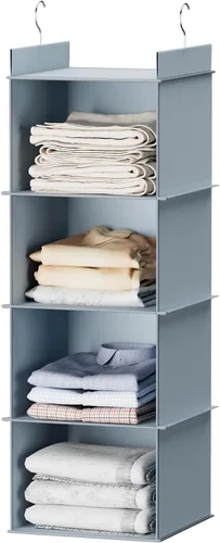 Vista 11 de YOUDENOVA Organizador colgante de armario, 4 estantes colgantes para armario, color beige