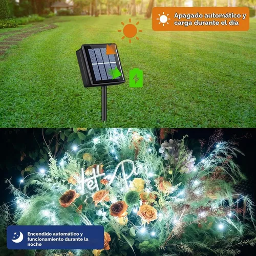 Vista 4 de QITONG - 4 paquetes de luces solares de Navidad blancas, cada una de 33 pies, 100 LED, luces de hadas impermeables para exteriores, 8 modos, luces