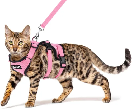 Vista 10 de PUPTECK Juego de arnés y correa para gato a prueba de escape para caminar, chaleco de malla transpirable arnés ajustable para gatos cachorros Negro