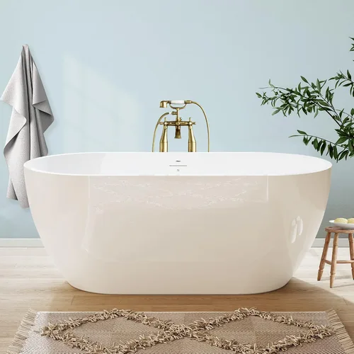 Vista 47 de FerdY Bañera independiente de acrílico Bali de 47 pulgadas, bañera independiente con forma elegante, certificado cUPC, drenaje dorado cepillado