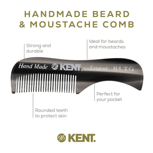 Vista 5 de Kent 81T FOT - Juego de peine de bolsillo para barba de grafito negro para hombre, kit de barba para viajes y hogar, peine para bigote para hombres