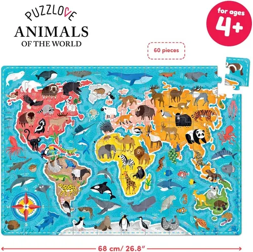 Vista 4 de Puzzlove Animals of The World (60 piezas) Rompecabezas de 4+ piso
