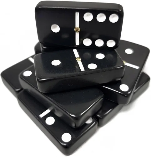 Vista 2 de Marion & Co. Dominó Doble Seis 6 Azulejos Negros Tamaño Jumbo de Torneo Profesional con Giradores en Bolsa Elegante de Terciopelo Negro
